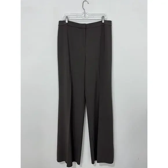 St. John Diana Dress Pants Womens 14 Brown Straight Leg Stretch Unhemmed NWT